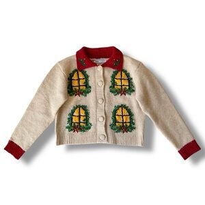 Zara Rare Christmas Windows Knit Cardigan Sweater Size S